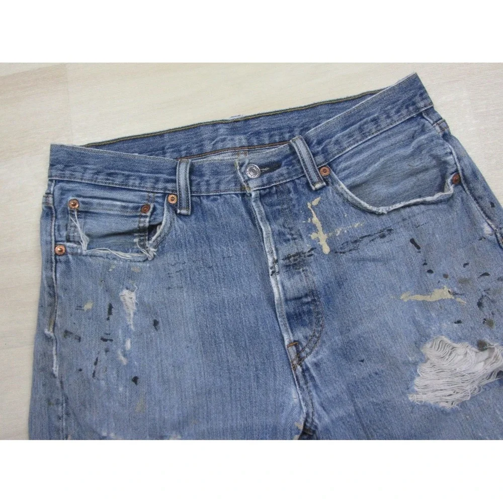 Levi's 501 Denim Jean Shorts Men's (30) Cut Off Grunge Thrashed Paint Splatter